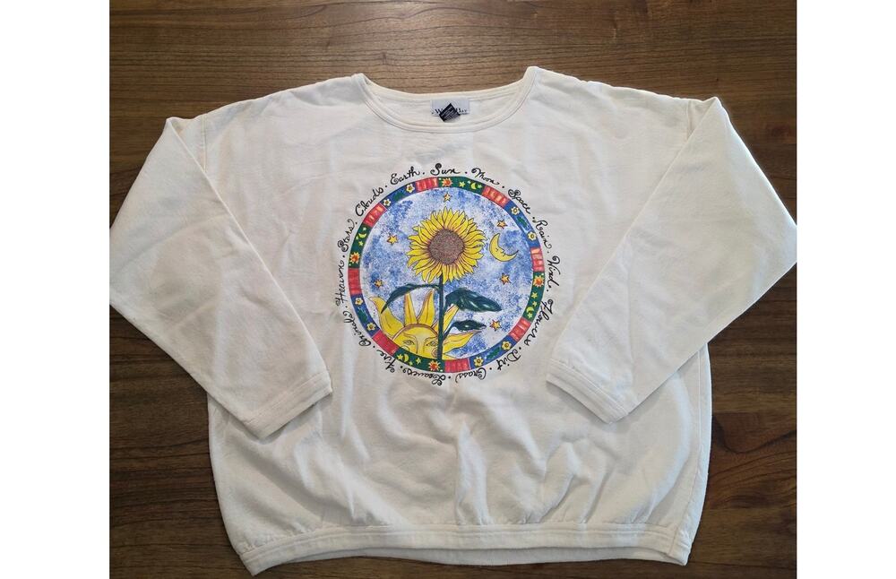 VTG 90s Willow Bay Sunflower Celestial Sweatshirt Crewneck Sun Moon USA One Size